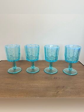 WESTMORELAND Vintage Paneled Grape Blue Opalescent Water Goblets - Set of 4